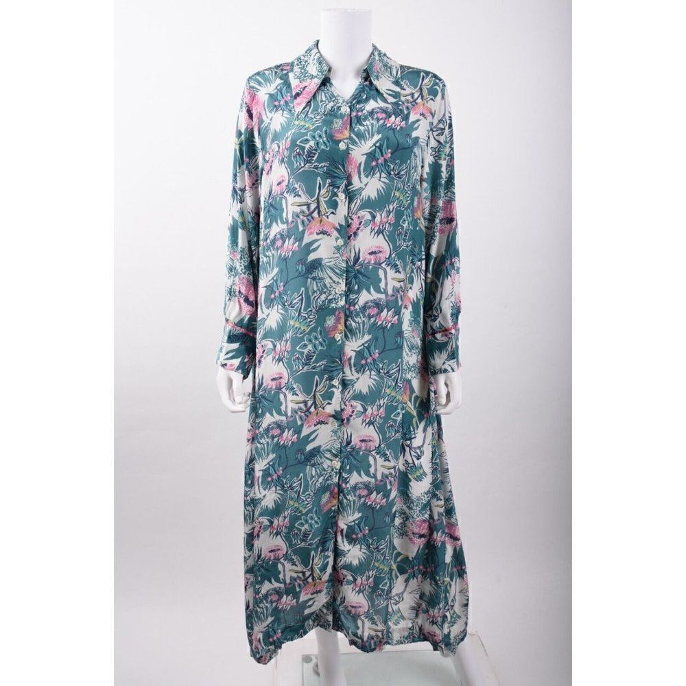 Chufy Womans Ella Shirt Dress S Nulla Green Aussie Days Floral Kaftan Style NWT